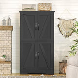 TEENFON Farmhouse Storage Cabinet with 2 Adjustable Shelves, Kitchen Cabinet with 4 Doors, Cupboard for Kitchen, Living Room, Black TEENFON
