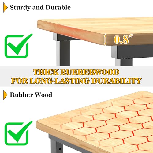 Ultrawall Workbench for Garage, 47.5" Adjustable Height Work Table, Heavy Duty Rubber Wood Workstation for Workshop, Office, Home, 2000 LBS Load Capacity Ultrawall