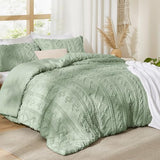 Bedsure Tufted Boho Comforter Set Queen Size - Sage Green Boho Bed Set, GentleSoft™ 3 Pieces Farmhouse Shabby Chic Embroidery Bedding, Gifts for Woman, Soft Jacquard Queen Comforter for All Seasons Bedsure