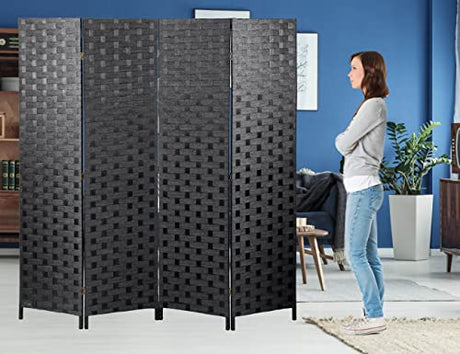 Room Divider 4 Panels Wall Dividers, 6 FT Height Wood Screen Room Screen Divider, 5.5 FT Width Folding Portable Partial Partition Freestanding Panel Screens for Indoor Home Office Bedroom Restaurant MKDLUFEI
