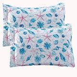 Pink Starfish & Aqua Twin Size Beach Quilt Set - Reversible & Lightweight Bedding - Collection with Coverlet Jessy Home