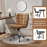 Yaheetech Armless Desk Chair Modern Tufted Office Chair Faux Leather Upholstered Computer Chair with Adjustable Seat Height and Rolling Wheels for Home/Office, Retro Brown Yaheetech