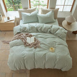 BESTDESIL Sage Green and White Striped Duvet Cover,100% Washed Cotton Breathable and Linen Like Bedding Set(Strip-Sage Green/White,Twin) BESTDESIL
