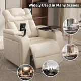 Ball & Cast Power Recliner Chair,270 Degree Swivel PU Leather Home Theater Seating for Living Room,Soft Individual Chair with Tray Table, Phone Holder,Cup Holder,USB Port,Hidden Arm Storage,White