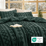 Bedsure Tufted Boho Comforter Set Queen Size - Dark Green Boho Bed Set, GentleSoft™ 3 Pieces Farmhouse Shabby Chic Embroidery Bedding, Gifts for Woman, Soft Jacquard Queen Comforter for All Seasons Bedsure