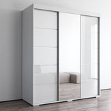 Meble Furniture Aria 3D Wardrobe with Mirror - Armoire Style Wardrobe Closet with Hanging Rod for Bedroom - Space Organized Clothes Wardrobe with Shelves for Home - Clothing Wardrobe with Doors -White Generic