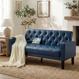 TYBOATLE 62" W Leather Loveseat w/ 2 USB and 2 Cupholders, Mid-Century Modern Tufted Small Love Seat Couches for Office, Living Room, Bedroom, Dorm (1, Blue) TYBOATLE