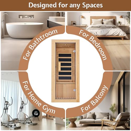 Jocisland 1 Person Infrared Sauna–Low EMF 110V Red Light, Pre-Warms to 149℉ in 20 Minutes,106lbs Lightweight Spruce Wood Infrared saunas,Compact Dry Sauna for Home Spa & Apartments Jocisland