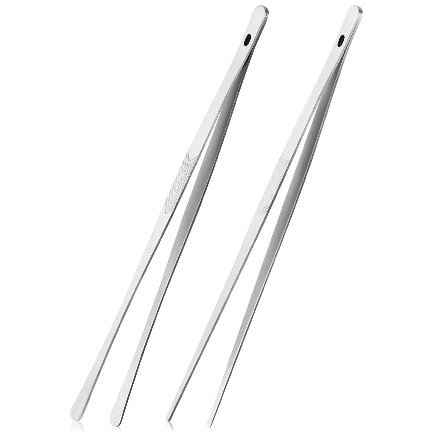 ChefBee Kitchen Cooking Tongs Tweezers - 2PCS 12" Stainless Steel Kitchen Utensils, Metal Fine Tweezers Tongs with Precision Serrated Tips for Chef, Serving Food, Grill, Culinary, Pasta, Salad, BBQ