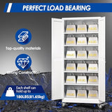 GAIOUS Metal Garage Storage Cabinet with Lock, Steel Tool Cabinet with 2 Doors and 5 Adjustable Shelves, 75” Tall Lockable File Cabinet with Wheels, Organization for Home Office Garage Gym - White GAIOUS