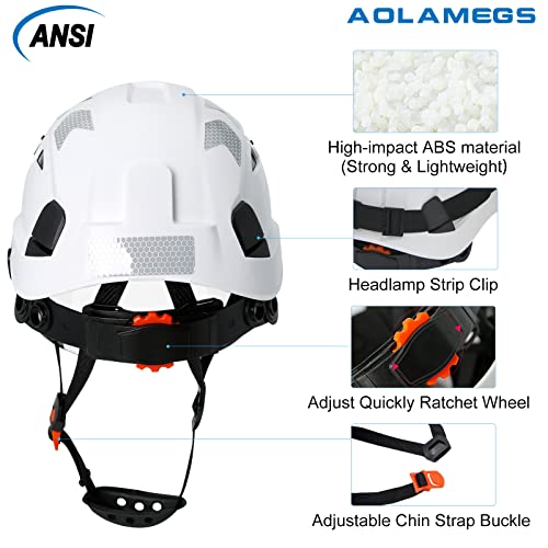 Hard Hats Construction OSHA Approved - ANSI Z89.1 Reflective Construction Worker Hat, Vented White Hard Hat with Visor for Men Women, ABS Safety Helmet for Adults,6-pt.Suspension Aolamegs