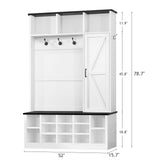 Farmhouse Mudroom Hall Tree with Shoe Storage, 79 Inch Hall Tree with Bench for Entryway, White Entryway Bench with Coat Rack and Barn Door, Adjustable Shoe Cubbies and 3-Tier Cabinet, white 4ever2buy