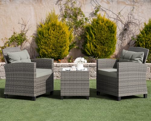 Shintenchi 3 Pieces Patio Furniture Set 3 Pieces PE Rattan Wicker Chairs with Table Outdoor Furniture for Backyard/Garden/Poolside/Outdoor Restaurant Gary Rattan with Gary Cushion Shintenchi