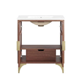 Modway Daylight Bathroom Vanity Cabinet with Ceramic Sink Basin, 30 Inch, White Walnut Modway