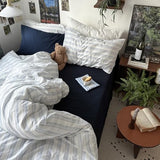 VM VOUGEMARKET Striped Comforter Set Twin XL Ticking Vertical Stripes Bedding Set Minimalist Neutral Comforter for College Dorm,Demin Blue&White VM VOUGEMARKET