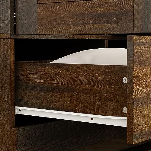 Hitow Wardrobe Armoire with 4 Louvered Doors, Wardrobe Cabinet for Hanging Clothes with 5 Drawers, Bedroom Armoire Dresser Wardrobe Clothes Organizer, Dark Walnut (59.1" W x 19.1" D x 70.5" H) Hitow