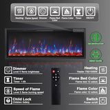 PRETZI 60" Electric Fireplace Ultra Narrow Aluminum Frame & Wide Screen, Electric Fireplace Inserts/Wall Mounted with Heater, Adjustable Flame Color and Brightness, Remote Control/Timer, 750/1500w PRETZI
