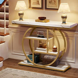 Tribesigns 41.3" Console Table, Industrial 4-Tier Sofa Entryway Table with Circle Base, Narrow Wood Accent Tables with Storage Shelves for Living Room, Hallway, Foyer, White Gold Tribesigns