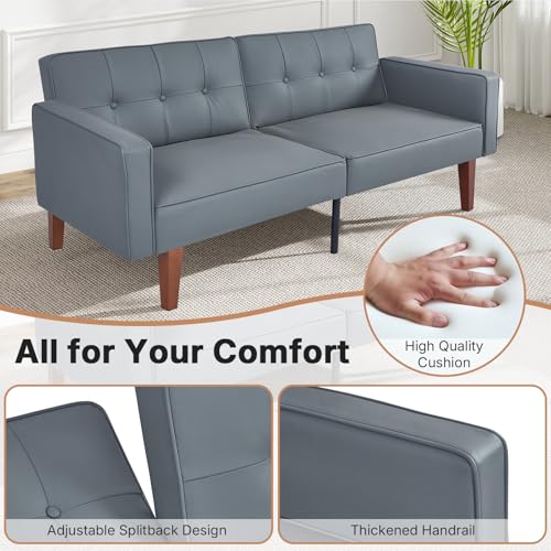 Zevemomo Futon Sofa Bed Leather Futon Couch Loveseat, Convertible Recliner Lounge with Adjustable Backrest, Foam and Spring Cushions for Living Room Apartment Office, PU Leather, Dark Gray Zevemomo