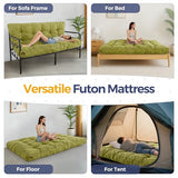 MAXYOYO 6" Futon Mattress Full Size, Tufted Futons Sofa Couch Bed with Twisted Rope Design Edging, Thick Corded Fabric Floor Mattress for Adults, Shredded Foam Filling (Frame Not Included), Green MAXYOYO