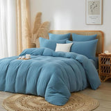 100% Cotton Muslin Duvet Cover Set Queen Size Turquoise Blue, Ultra Soft Breathable Absorbent Gauze Bedding Duvet Cover, Luxurious Minimalist Natural Wrinkle Linen Textured Comforter Cover 90" x 90" YASMENG