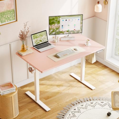 OffiGo Electric Height Adjustable Standing Desk, 40 Inch Pink Computer Desk for Women Girls, Sit Stand Table for Home, Office, Bedroom OffiGo