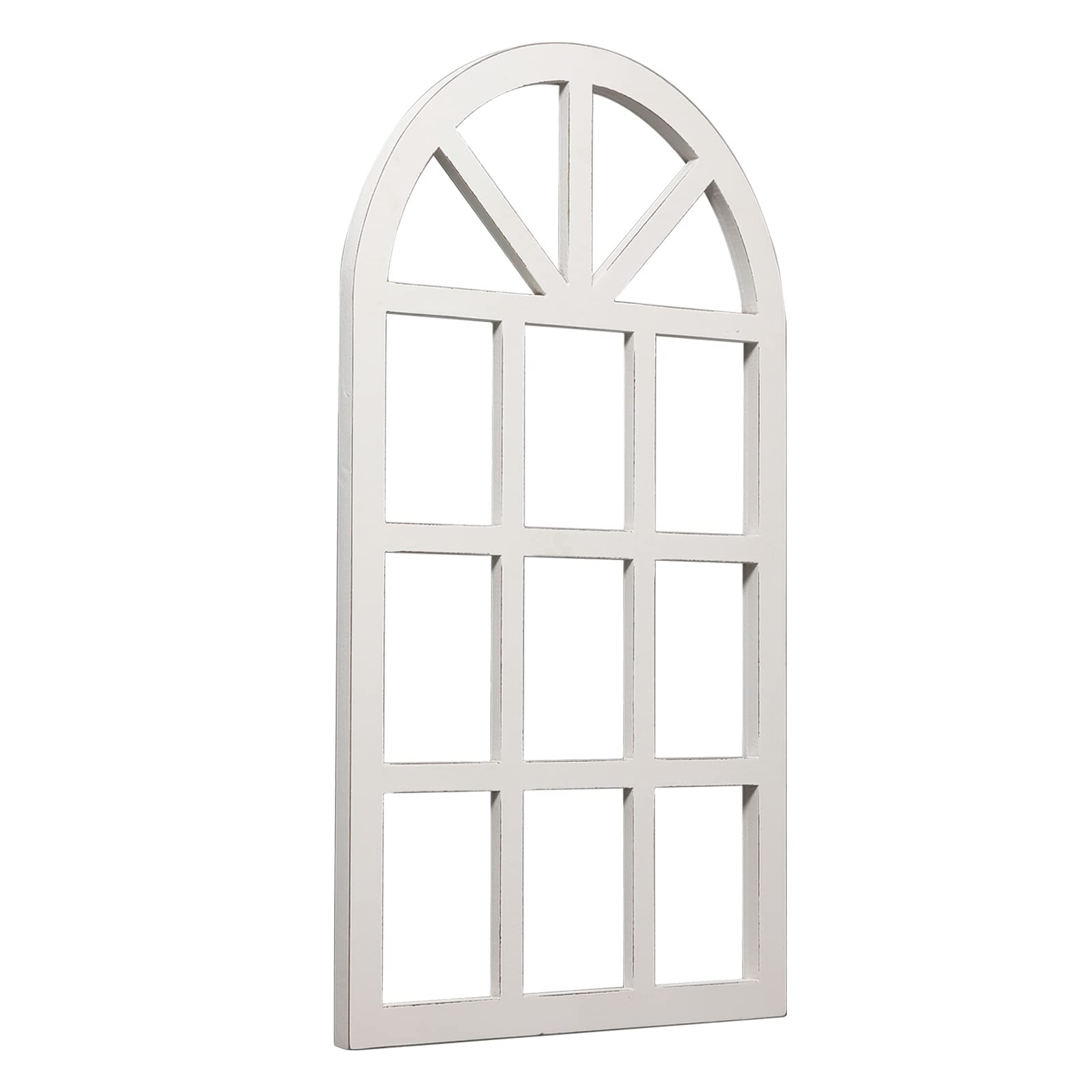 Sintosin Farmhouse Window Frame Wall Decor Living Room 36" x 20", Hanging Distressed White Rustic Arched Window Frame, Wooden Cathedral Window Frames for Wall Decor, Christmas Window Frame De - WoodArtSupply