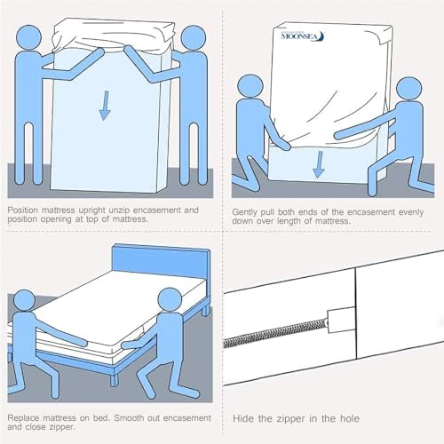 Moonsea Queen Mattress Protector Zippered (10/11/12/13/14 Inchs), Soft Terry Surface Mattress Encasement, 6-Side Waterproof Mattress Cover for Kids, Well Zipper, Noiseless, for Queen Mattress 60 * 80 Moonsea