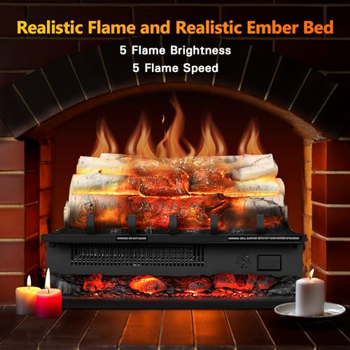 R.W.FLAME Electric Fireplace Log Heater,20" Fireplace Inserts with Crackling Sound,5 Flame Brightness,Heater 750W/1500W,Remote Control&Timer,Overheating Protection for Home and Office Decor R.W.FLAME