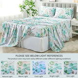 FADFAY Full Sheets 100% Cotton Teal Green Leaf Pattern Printed Bed Sheets, Botanical Sheets Leaves Pattern Modern Minimalist Bedding, Soft Crisp & Breathable Luxury Deep Pocket Fitted Sheet, 4Pc FADFAY