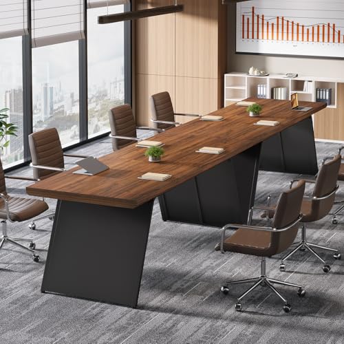 Tribesigns 6.57 FT Conference Room Table, 79" L x 27.56" W Rectangle Executive Meeting Seminar Table with Walnut Wood Top & Black Metal Base for 6, Modern Office Desk Business Furniture for Boardroom Tribesigns