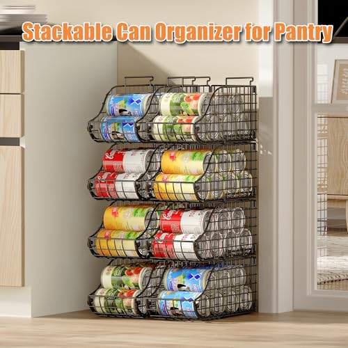 8-Pack Can Organizer for Pantry, Stackable Cabinet Food Shelves for Fridge, Wire Cupboard Storage, Holds up to 72 Beers,Small Metal Bin for Drink Beverage Egg Gillas, Rack for Kitchen Countertops RV Sonyabecca
