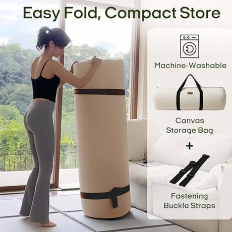 ZonLi Japanese Floor Futon Mattress 4" Thicken Tatami Mat Sleeping Pad 100% High Density Foam Foldable Dormitory Pad Tatami Mattress,for Floor Lounger Adult Pillow Bed Queen Size ZonLi