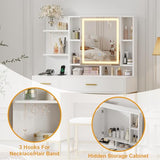 IDEALHOUSE Vanity Desk with Mirror and Lights, 42.5" Makeup Vanity Set with Stool, Makeup Table with Mirror Cabinet and Chair, Drawers & Shelves, Dressing Table with Outlet for Bedroom, White IDEALHOUSE
