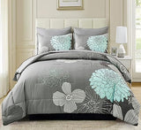Yiran California King Comforter Set Grey Floral Comforter for All Season Cal King Soft Microfiber Bedding Set,7 Pieces,104"x96" Yiran