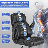 Keratee Executive Office Chair with Lumbar Support, High Back Leather Ergonomic Computer Desk Chairs with Flip-up Arms, 360° Swivel and Height Adjustable, Rocking Function, for Home, Office, Black Keratee