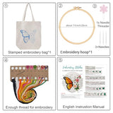 Louise Maelys Embroidery Kit Canvas Tote Bag for Beginners,Cross Stitch Kits for Adults,DIY Needlepoint with Butterfly Floral Pattern,Women Shopping Reusable Grocery Bags
