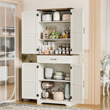 72" Tall Farmhouse Kitchen Pantry, Farmhouse Storage Cabinet with Adjustable Shelves, Large Capacity Storage Cabinet with Drawer,Freestanding Cupboard for Kitchen, Dining Room, Living Room, White Befrases