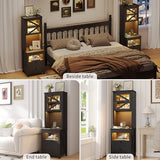 HWB Tall Night Stand with Charging Station and LED Lights, Farmhouse Nightstand with Gun Drawer&Adjustable Shelf, Bedside Table with 3 Drawers for Bedroom, Black HWB
