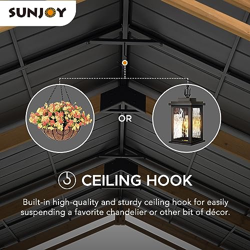 Sunjoy Carport 11 ft. x 20 ft. Wood Gazebo Heavy Duty Garage, Cedar Framed Gazebo Car Shelter with Metal Roof and Movable Ceiling Hook by AutoCove - WoodArtSupply