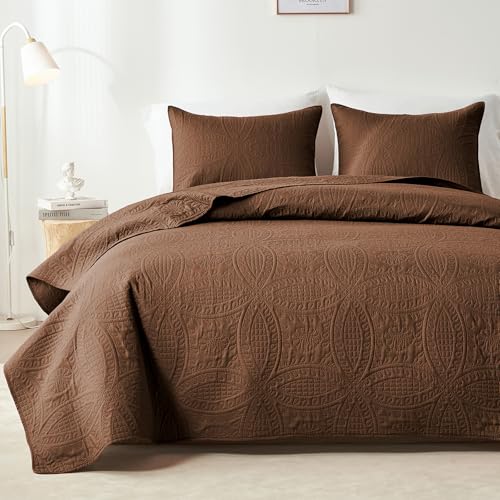 akkialla Full/Queen Quilt Bedding Set,Brown Ultrasonic Quilt Set,Lightweight Soft Bedspread Coverlet,Modern Style Coin Pattern Bed Cover for All Seasons,3 Piece(1 Quilt,1 Pillow Shams) akkialla