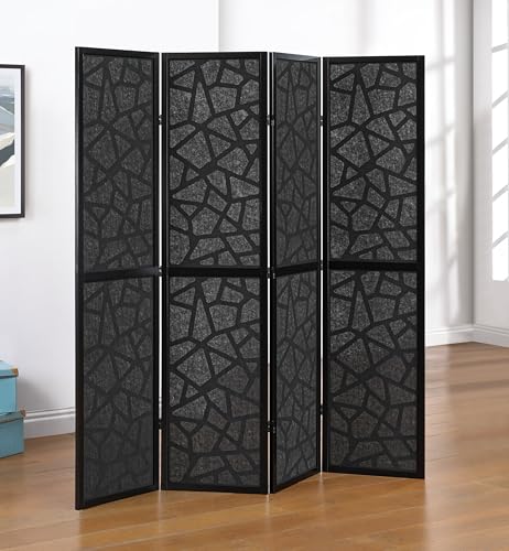 Roundhill Furniture Aurra 4-Panel Wood Room Divider, Folding Portable Partition Screen, Black Roundhill Furniture