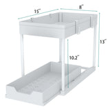 DEKAVA Cabinet, 2 Pack Under Sink Organizer, 2 Tier Sliding Bathroom Kitchen Organizer, Large White ABS Baskets, Easy Install & Clean DEKAVA