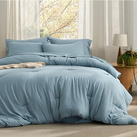 Bedsure King Size Comforter Set, Dusty Blue Soft Prewashed Bedding for All Seasons, 7 Pieces Warm Winter Down Alternative Bed Set, Fluffy Bed in a Bag with Sheets, Pillowcases & Shams Bedsure