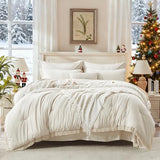 Andency King Size Comforter Set 7 Pieces, Beige Bed in a Bag King Fluffy Boho Tassel Bed Set, Cream Fringe Bedding Set with Quilt Comforter, Sheets, Pillowcases & Shams Andency