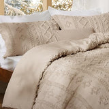 Bedsure Tufted Boho Comforter Set Twin Size - Khaki Boho Bed Set, GentleSoft™ 2 Pieces Farmhouse Shabby Chic Embroidery Bedding, Gifts for Woman, Soft Jacquard Twin Comforter for All Seasons Bedsure