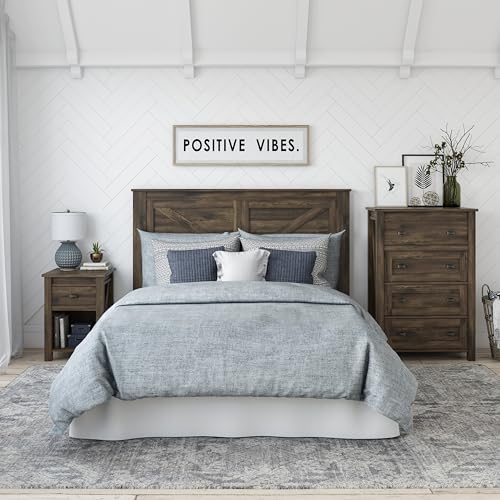 Ameriwood Home Farmington Country Style Nightstand with Barn Door Design, Concealed Drawer and Open Cubby, Textured Weathered Medium Brown Finish Ameriwood Home