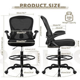 Winrise Drafting Chair, Tall Office Chair Ergonomic Standing Desk Chair, Lumbar Support Computer Chair Swivel Task Rolling Chair with Adjustable Flip-up Armrests & Foot Ring (Black) Winrise
