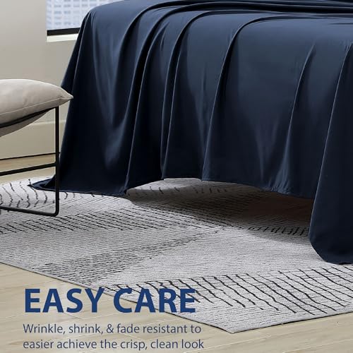 Cathay Home Hotel Luxury Wrinkle & Fade Resistant Double Brushed Ultra Soft Microfiber 1-Piece Single Flat Sheet - Navy Blue, King (102" x 105") Cathay Home