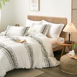 Ranunculus Tufted Stripes Ombre Queen Duvet Cover Set, Soft Brushed Microfiber Striped Duvet Cover Queen Size with Button Closure & 2 Pillow Shams, Comforter Not Included (White Ombre, 90"x90") Ranunculus